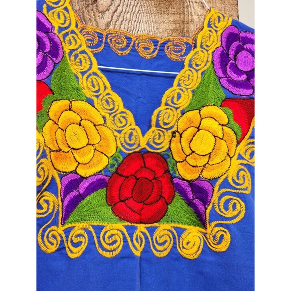 Biue Embroidered Mexican Top Size L Boho Hippie Gypsy Ethnic - Picture 2 of 3